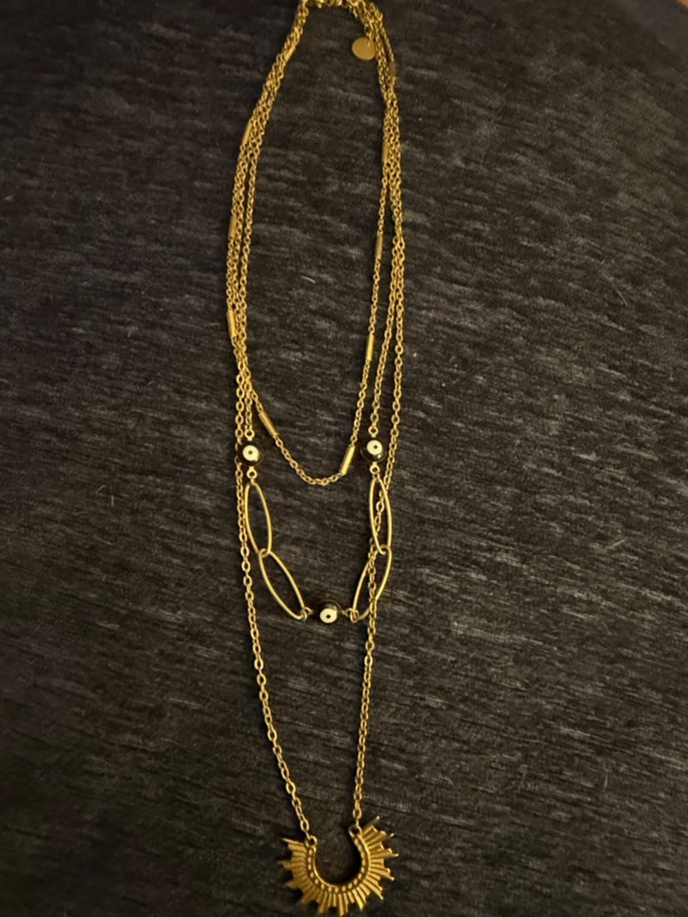 Victoria Emerson, three strand Sunburst Pendant Necklace ,with evil eye 🧿accents
